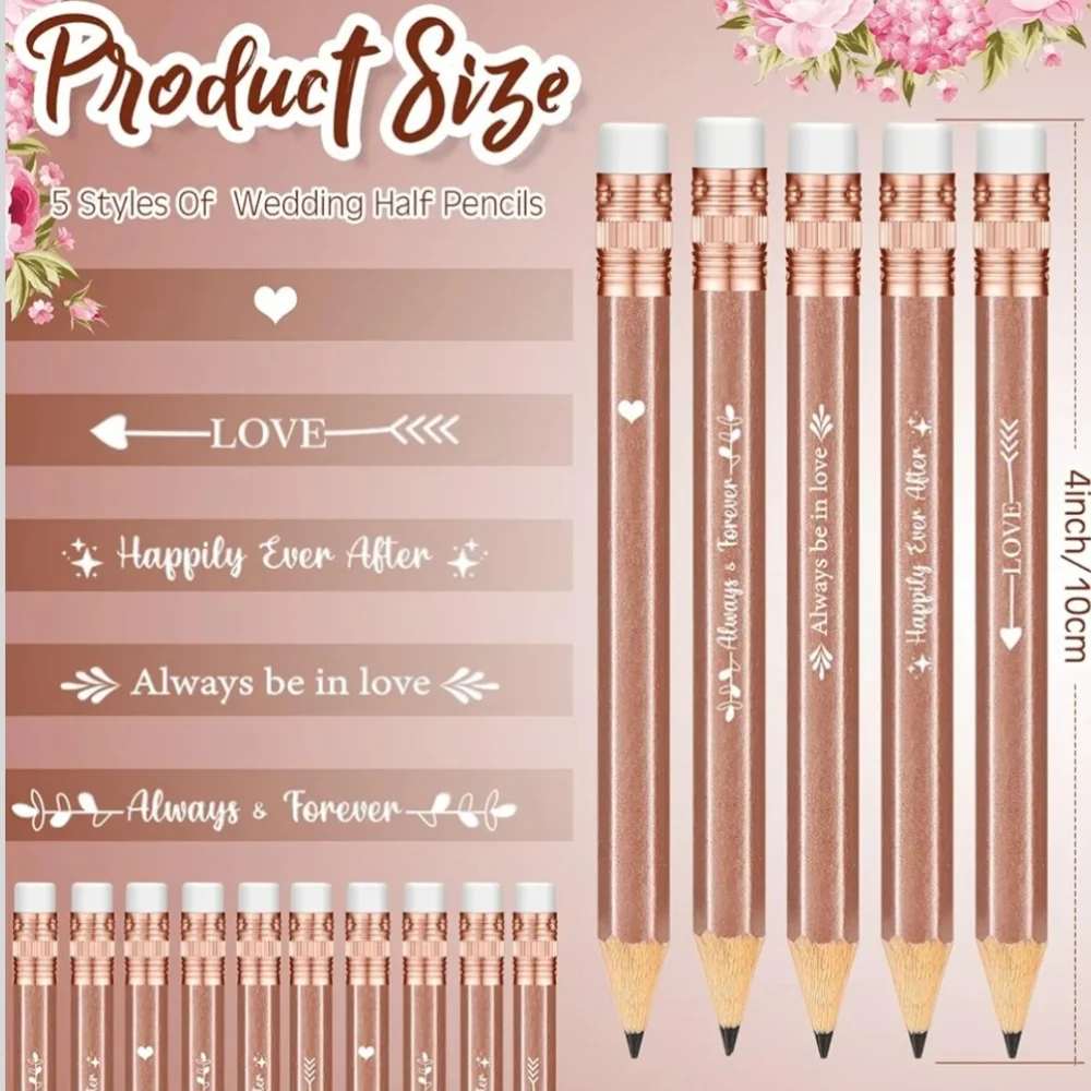 Large Set Of Bridal Half Pencils Rose Gold And White